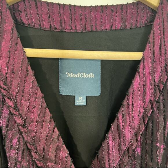 ModCloth Your Time To Shine Purple Metallic Faux Wrap Dress Size Medium - Picture 11 of 15